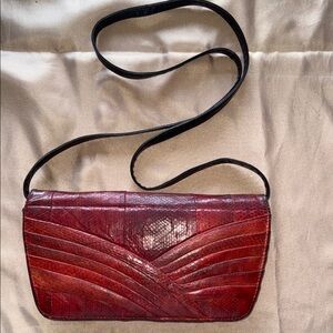 Vintage Snakeskin and Leather Clutch Crossbody Shoulder Bag Red and Black